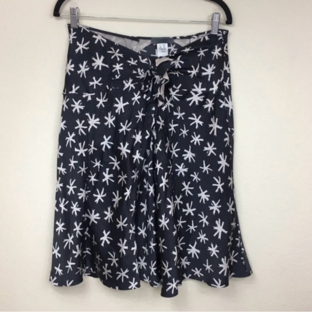 Vintage Alberta Ferretti Italy Womens Navy White Abstract Star Silk Skirt Size 8